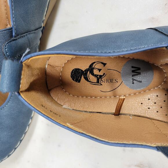 GC‎ Lira Leather Mary Janes Womens 7 Metallic Blue Closed Toe Shoes - Picture 2 of 16
